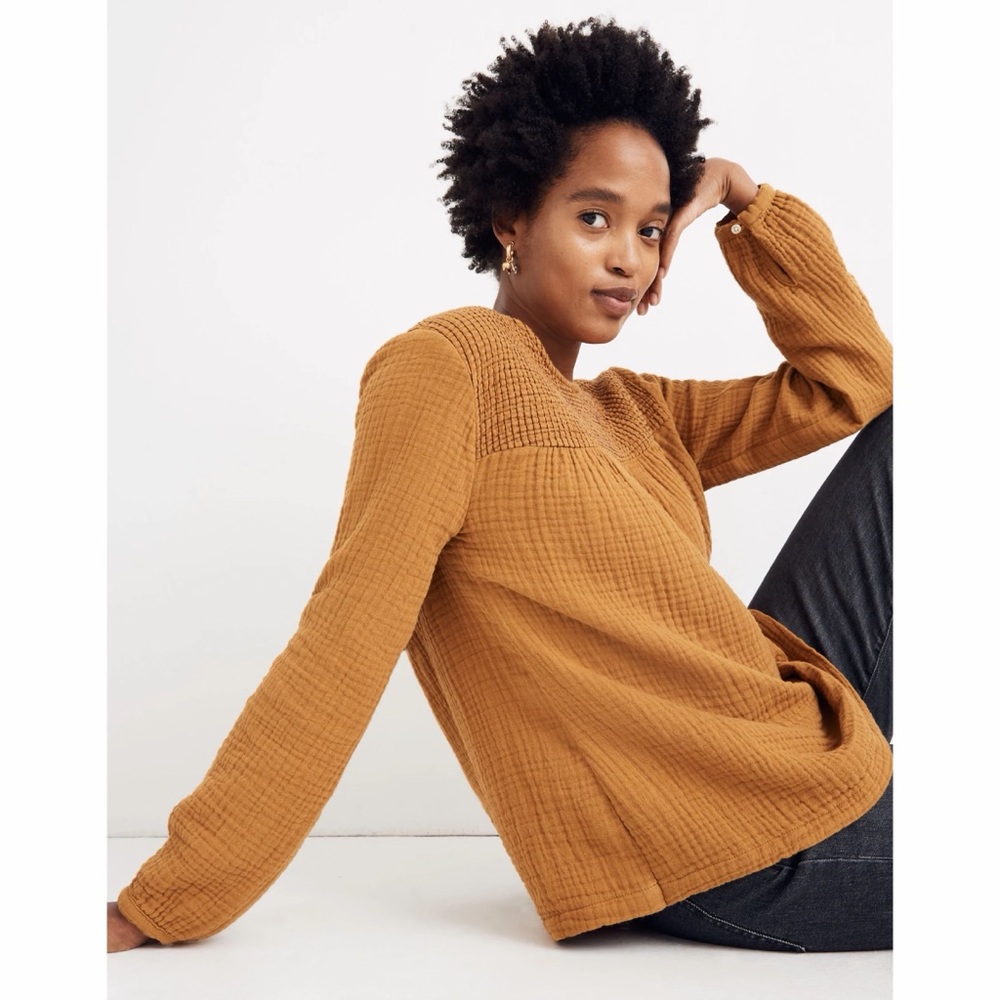 Madewell Smocked Swing Top - Antique Gold - Picture 2 of 11